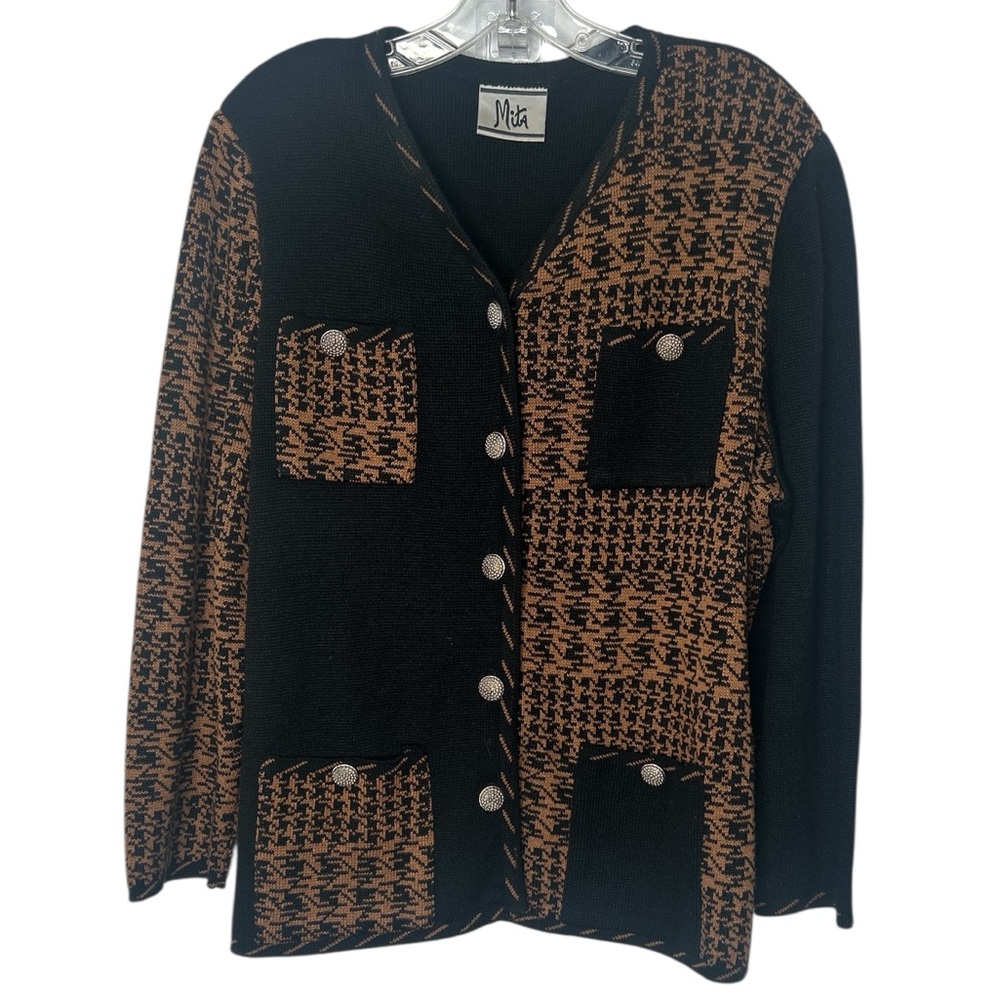 Vintage Mita Cardigan Jacket Black/Brown Womens size 18